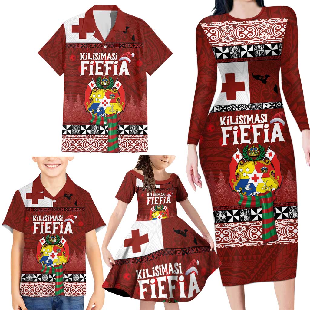 Tongan Christmas Family Matching Long Sleeve Bodycon Dress and Hawaiian Shirt Kilisimasi Fiefia with Ngatu Art Tattoo LT03 - Polynesian Pride