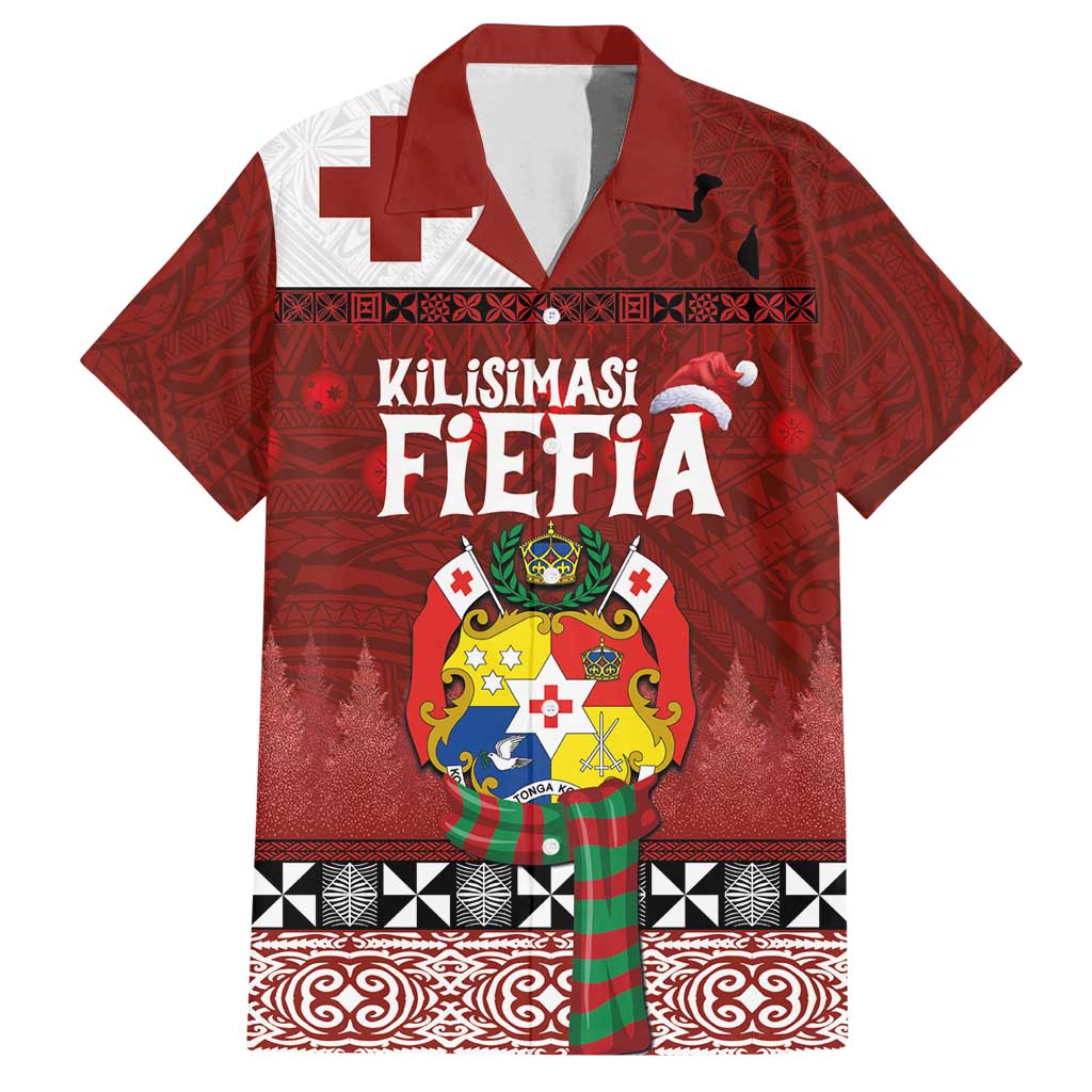 Tongan Christmas Family Matching Long Sleeve Bodycon Dress and Hawaiian Shirt Kilisimasi Fiefia with Ngatu Art Tattoo LT03 Dad's Shirt - Short Sleeve Red - Polynesian Pride