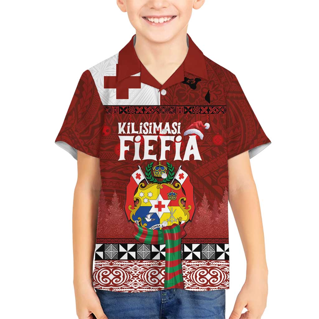 Tongan Christmas Family Matching Long Sleeve Bodycon Dress and Hawaiian Shirt Kilisimasi Fiefia with Ngatu Art Tattoo LT03 Son's Shirt Red - Polynesian Pride