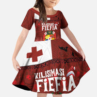 Tongan Christmas Family Matching Short Sleeve Bodycon Dress and Hawaiian Shirt Kilisimasi Fiefia with Ngatu Art Tattoo LT03 Daughter's Dress Red - Polynesian Pride