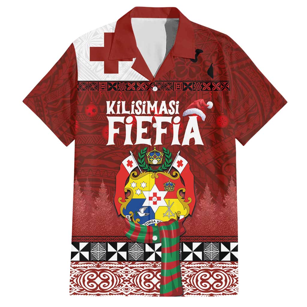 Tongan Christmas Family Matching Short Sleeve Bodycon Dress and Hawaiian Shirt Kilisimasi Fiefia with Ngatu Art Tattoo LT03 Dad's Shirt - Short Sleeve Red - Polynesian Pride