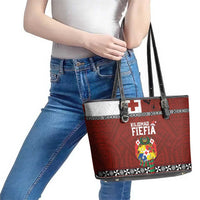 Tongan Christmas Leather Tote Bag Kilisimasi Fiefia with Ngatu Art Tattoo LT03 - Polynesian Pride