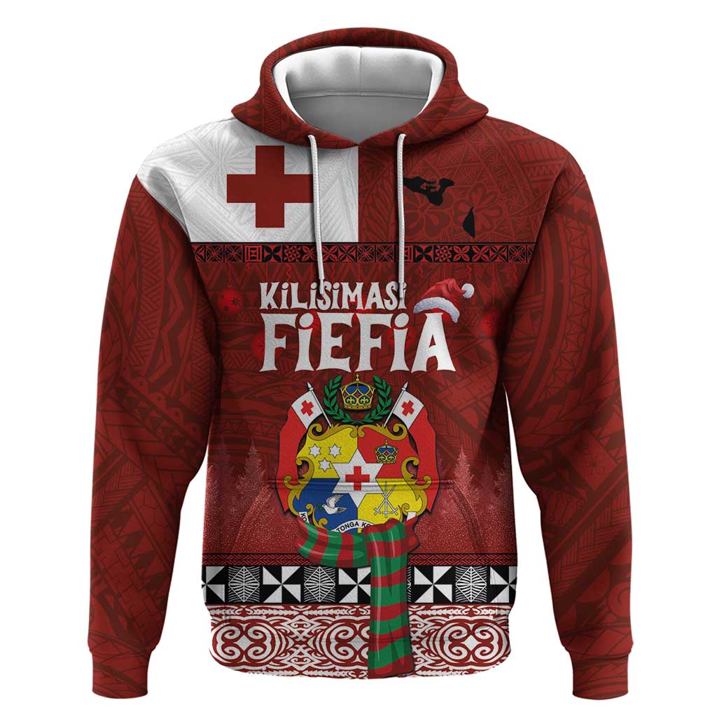 Tongan Christmas Zip Hoodie Kilisimasi Fiefia with Ngatu Art Tattoo LT03 Pullover Hoodie Red - Polynesian Pride