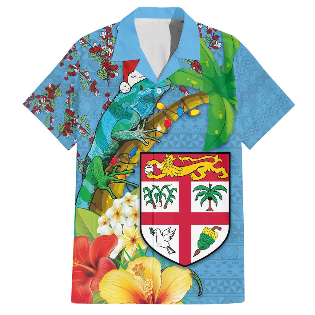 Fijians Iguana Tagimoucia Christmas Family Matching Tank Maxi Dress and Hawaiian Shirt Christmas Palm Tree and Hibiscus
