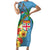 Fijians Iguana Tagimoucia Christmas Short Sleeve Bodycon Dress Christmas Palm Tree and Hibiscus