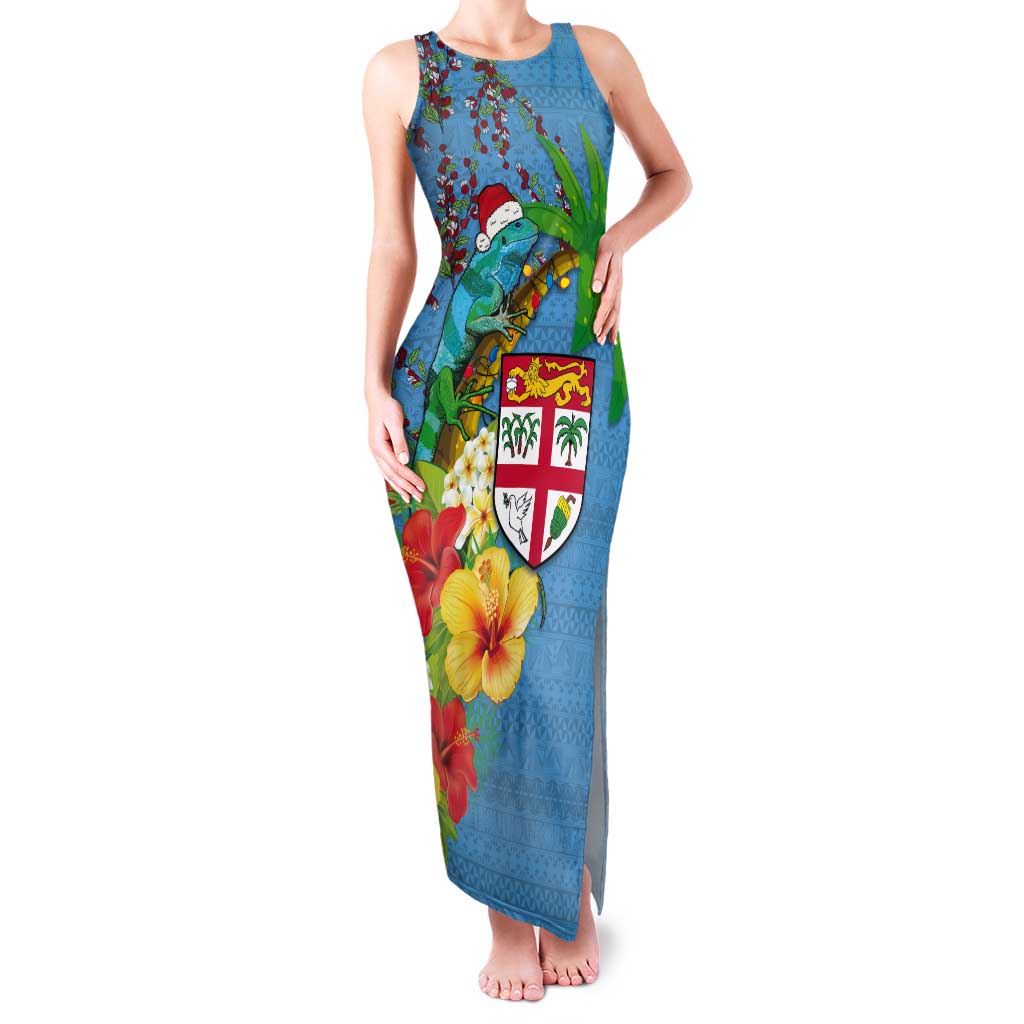 Fijians Iguana Tagimoucia Christmas Tank Maxi Dress Christmas Palm Tree and Hibiscus