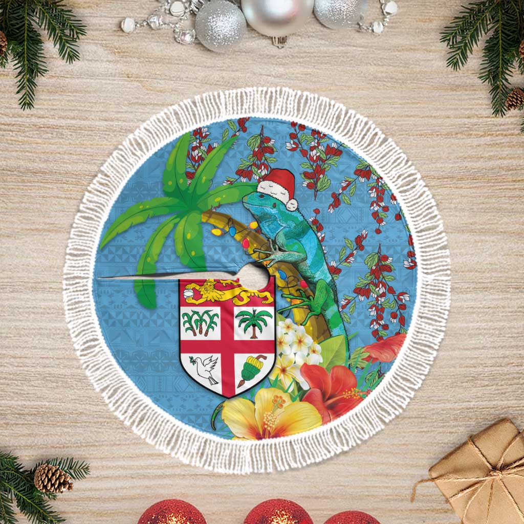 Fijians Iguana Tagimoucia Christmas Tree Skirt Christmas Palm Tree and Hibiscus