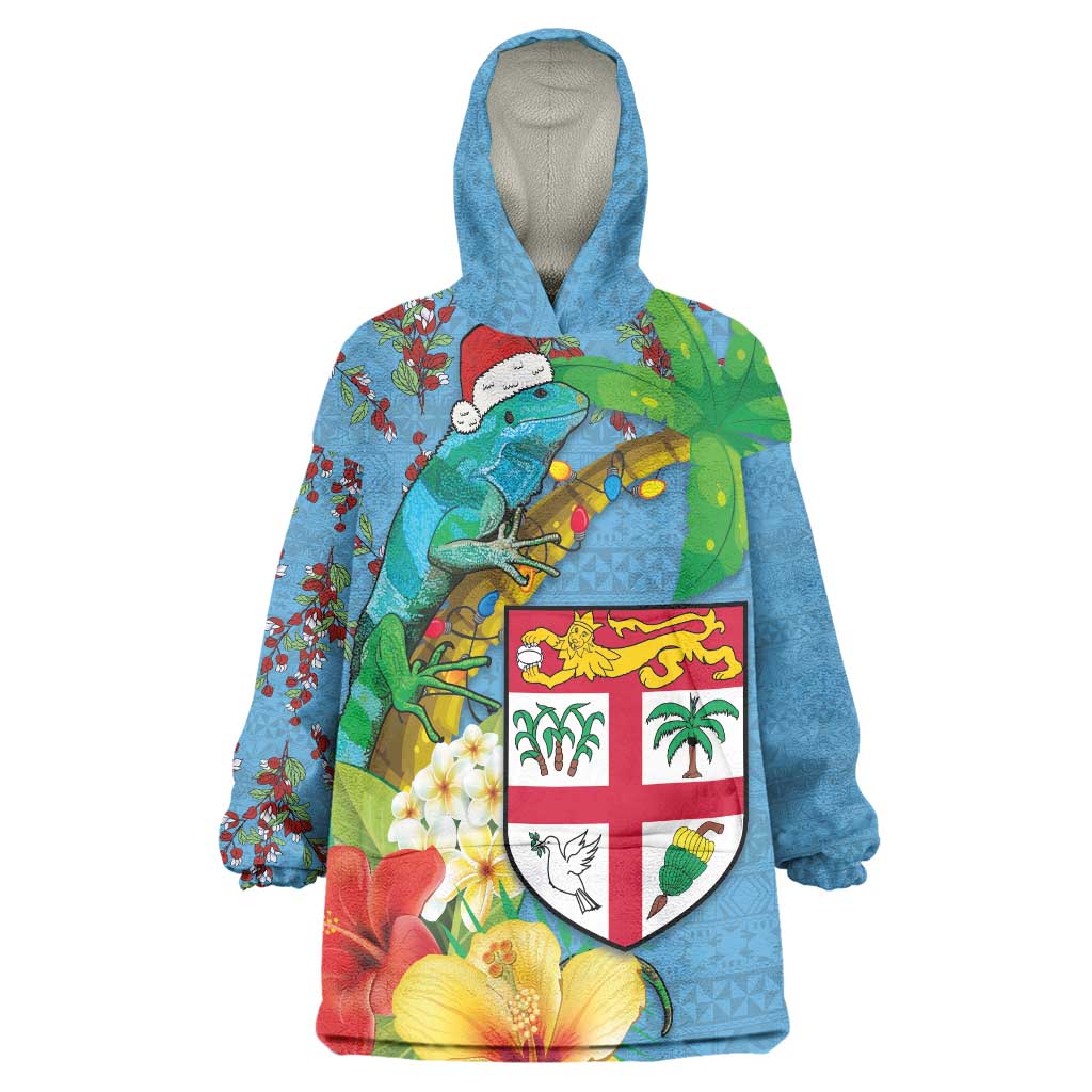 Fijians Iguana Tagimoucia Christmas Wearable Blanket Hoodie Christmas Palm Tree and Hibiscus