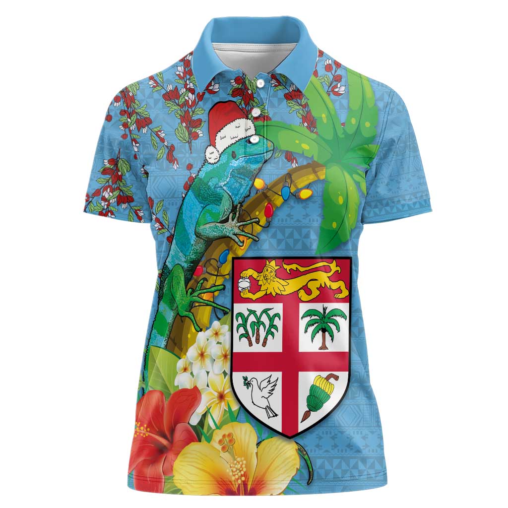 Fijians Iguana Tagimoucia Christmas Women Polo Shirt Christmas Palm Tree and Hibiscus