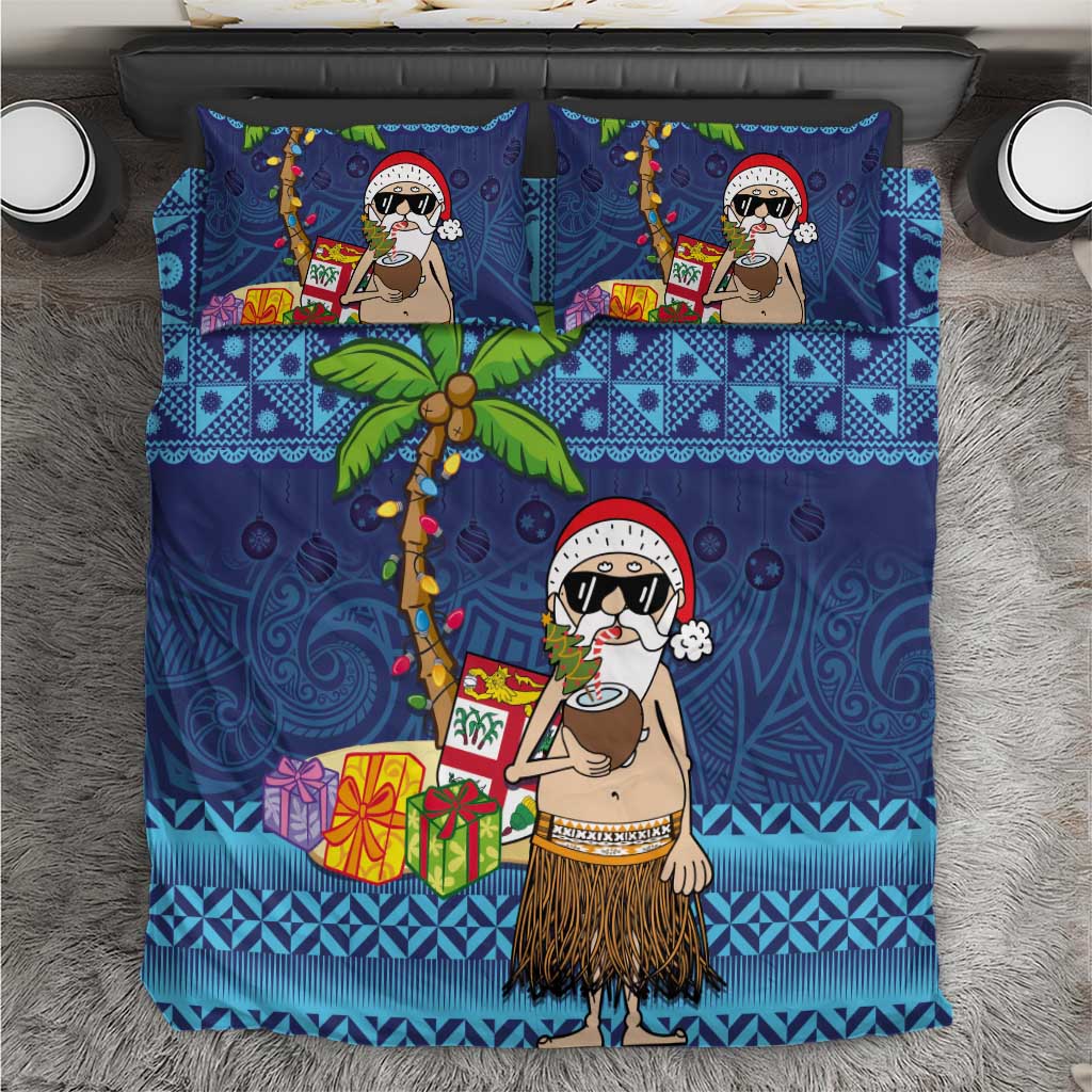 The Funny Santa Wears Sulu Christmas Bedding Set Fijian Christmas Palm Tree With Masi Art Tattoo