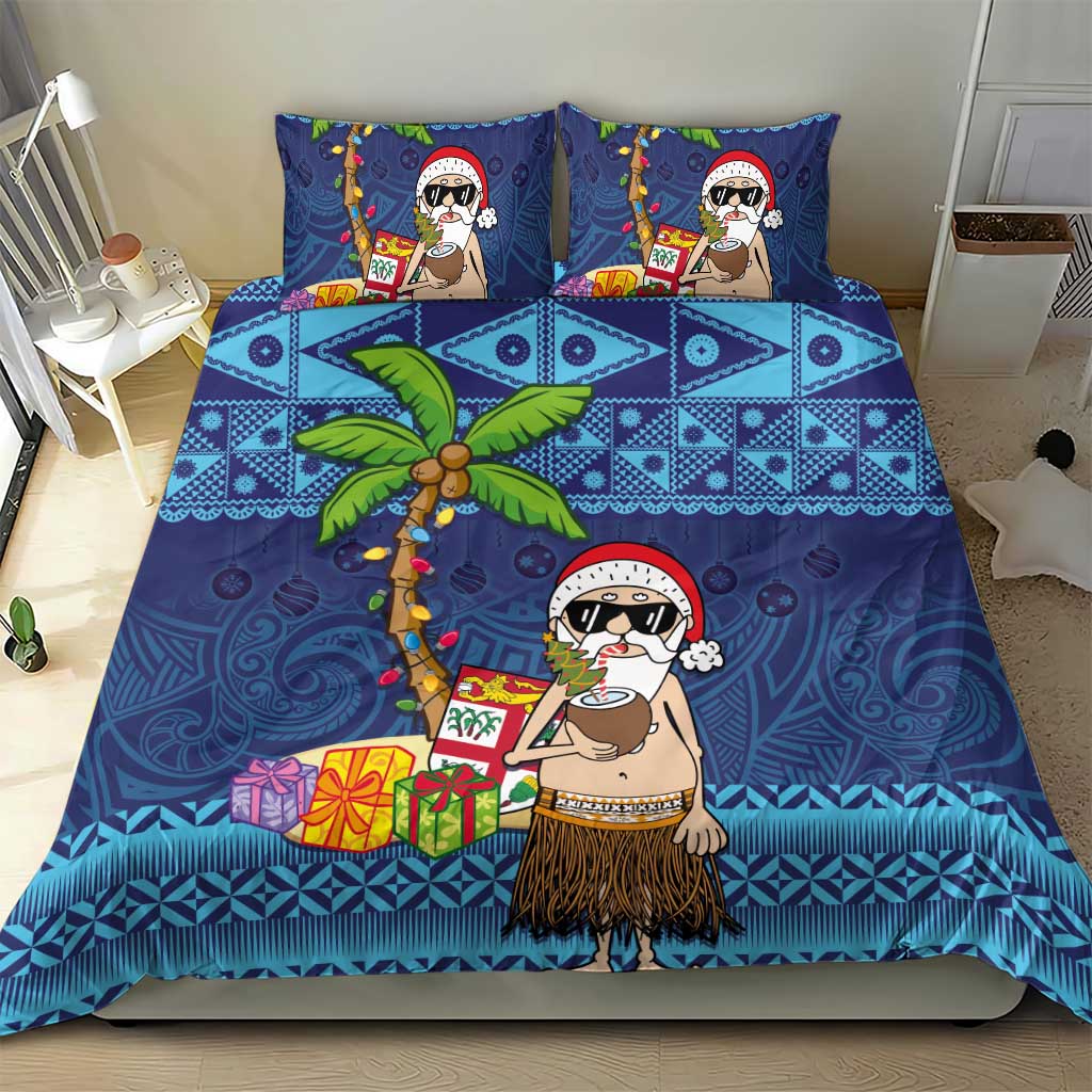 The Funny Santa Wears Sulu Christmas Bedding Set Fijian Christmas Palm Tree With Masi Art Tattoo