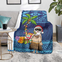 The Funny Santa Wears Sulu Christmas Blanket Fijian Christmas Palm Tree With Masi Art Tattoo LT03 - Polynesian Pride