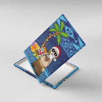 The Funny Santa Wears Sulu Christmas Canvas Wall Art Fijian Christmas Palm Tree With Masi Art Tattoo LT03 With Frame Blue - Polynesian Pride