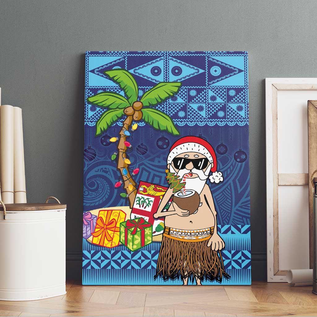 The Funny Santa Wears Sulu Christmas Canvas Wall Art Fijian Christmas Palm Tree With Masi Art Tattoo LT03 - Polynesian Pride