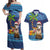 The Funny Santa Wears Sulu Christmas Couples Matching Off Shoulder Maxi Dress and Hawaiian Shirt Fijian Christmas Palm Tree With Masi Art Tattoo