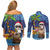 The Funny Santa Wears Sulu Christmas Couples Matching Off Shoulder Short Dress and Long Sleeve Button Shirt Fijian Christmas Palm Tree With Masi Art Tattoo