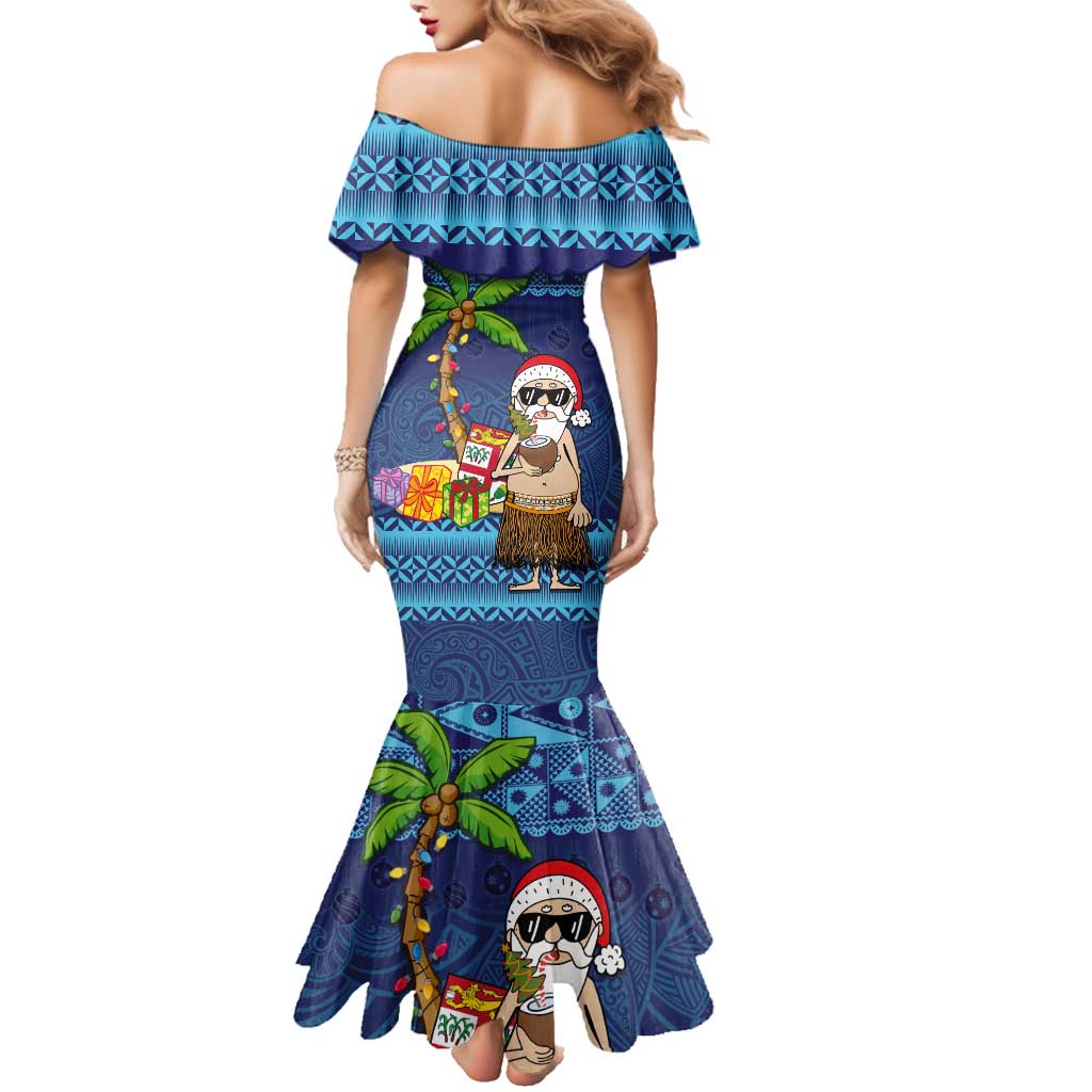 The Funny Santa Wears Sulu Christmas Family Matching Mermaid Dress and Hawaiian Shirt Fijian Christmas Palm Tree With Masi Art Tattoo