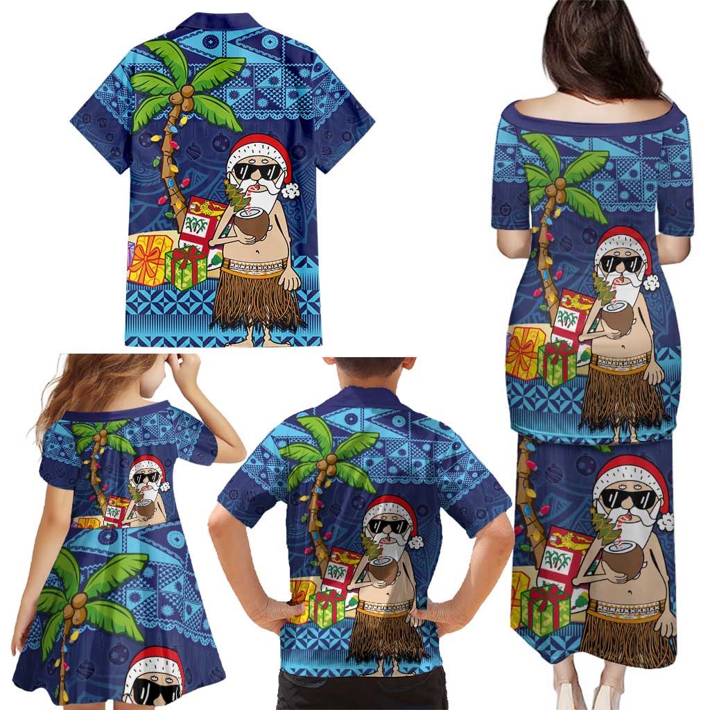 The Funny Santa Wears Sulu Christmas Family Matching Puletasi and Hawaiian Shirt Fijian Christmas Palm Tree With Masi Art Tattoo LT03 - Polynesian Pride