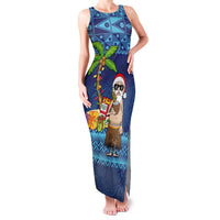 The Funny Santa Wears Sulu Christmas Family Matching Tank Maxi Dress and Hawaiian Shirt Fijian Christmas Palm Tree With Masi Art Tattoo