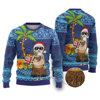 The Funny Santa Wears Sulu Christmas Ugly Christmas Sweater Fijian Christmas Palm Tree With Masi Art Tattoo LT03 Blue - Polynesian Pride
