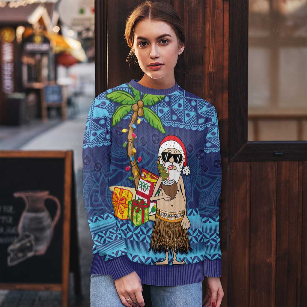 The Funny Santa Wears Sulu Christmas Ugly Christmas Sweater Fijian Christmas Palm Tree With Masi Art Tattoo LT03 - Polynesian Pride