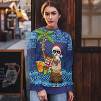 The Funny Santa Wears Sulu Christmas Ugly Christmas Sweater Fijian Christmas Palm Tree With Masi Art Tattoo LT03 - Polynesian Pride
