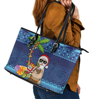 The Funny Santa Wears Sulu Christmas Leather Tote Bag Fijian Christmas Palm Tree With Masi Art Tattoo LT03 - Polynesian Pride