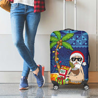 The Funny Santa Wears Sulu Christmas Luggage Cover Fijian Christmas Palm Tree With Masi Art Tattoo LT03 - Polynesian Pride