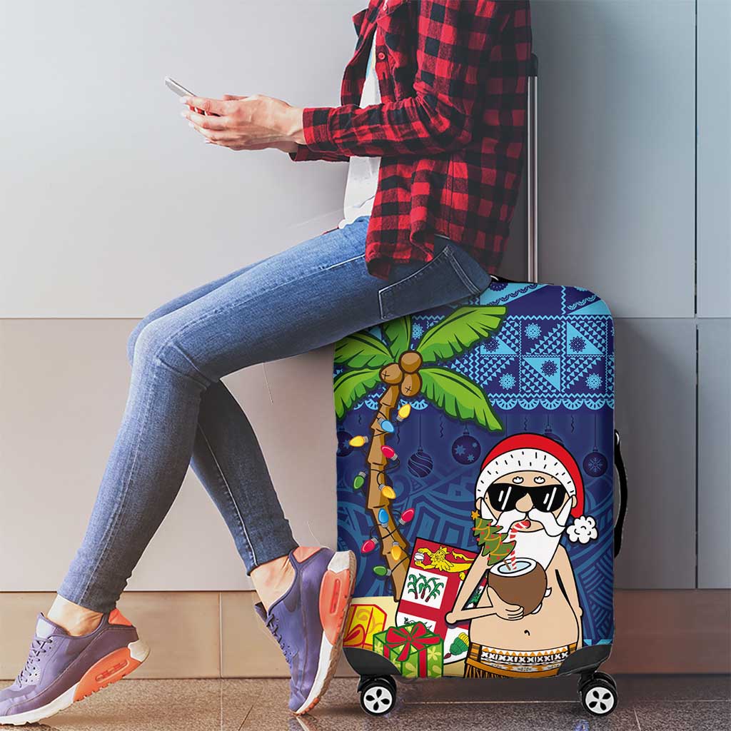 The Funny Santa Wears Sulu Christmas Luggage Cover Fijian Christmas Palm Tree With Masi Art Tattoo LT03 - Polynesian Pride