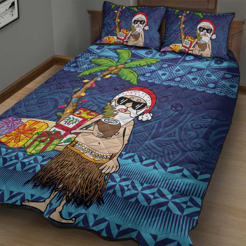 The Funny Santa Wears Sulu Christmas Quilt Bed Set Fijian Christmas Palm Tree With Masi Art Tattoo LT03 - Polynesian Pride