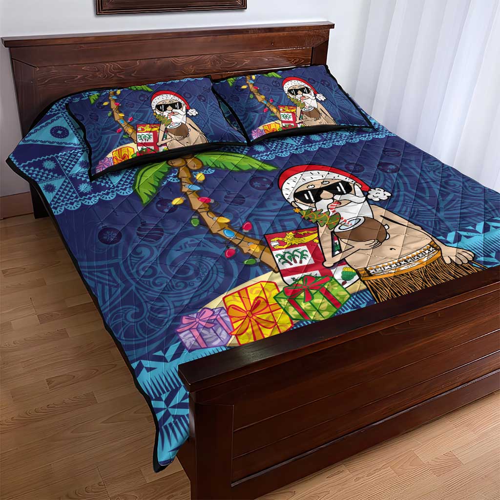 The Funny Santa Wears Sulu Christmas Quilt Bed Set Fijian Christmas Palm Tree With Masi Art Tattoo LT03 - Polynesian Pride