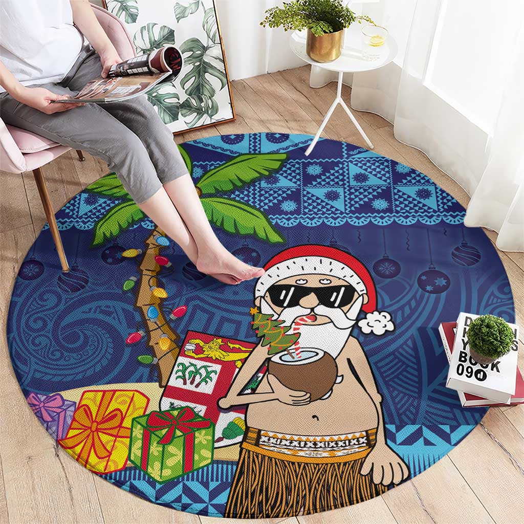 The Funny Santa Wears Sulu Christmas Round Carpet Fijian Christmas Palm Tree With Masi Art Tattoo