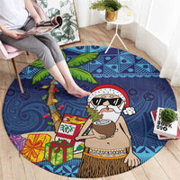 The Funny Santa Wears Sulu Christmas Round Carpet Fijian Christmas Palm Tree With Masi Art Tattoo