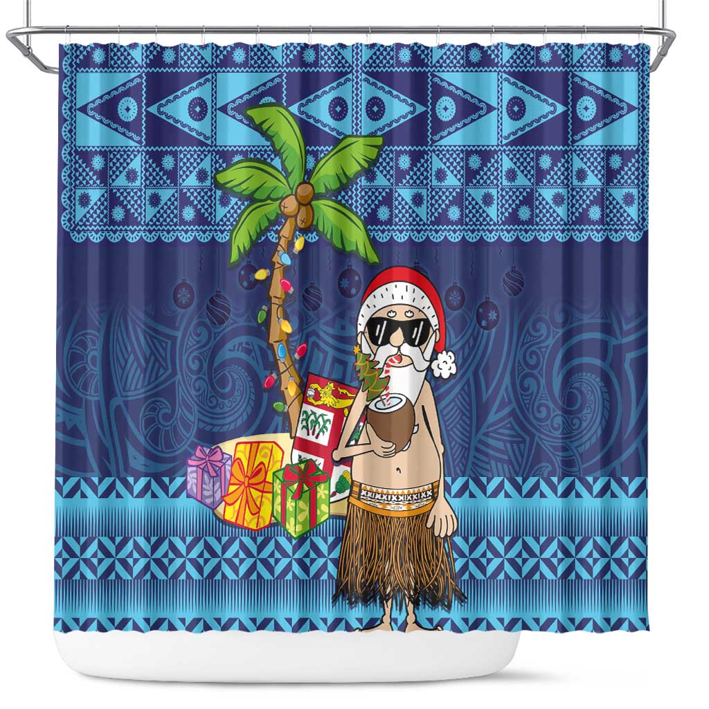 The Funny Santa Wears Sulu Christmas Shower Curtain Fijian Christmas Palm Tree With Masi Art Tattoo