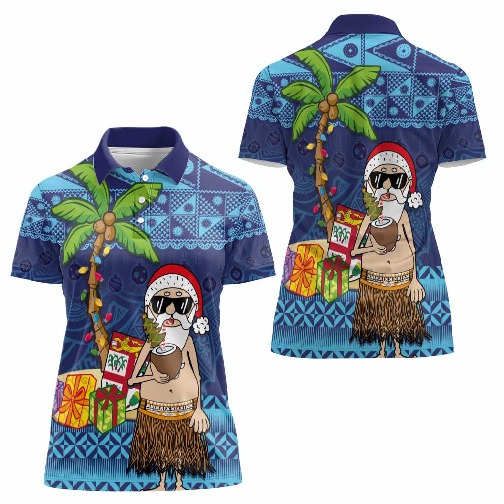 The Funny Santa Wears Sulu Christmas Women Polo Shirt Fijian Christmas Palm Tree With Masi Art Tattoo