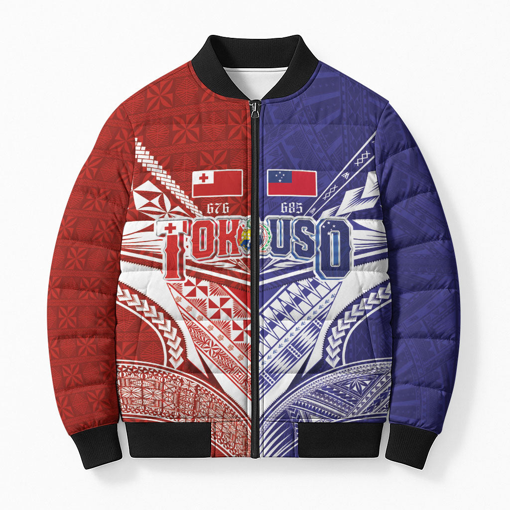 Custom Tokouso Tonga Samoa Bomber Puffer Jacket Ngatu and Tatau Motif Sporty Style