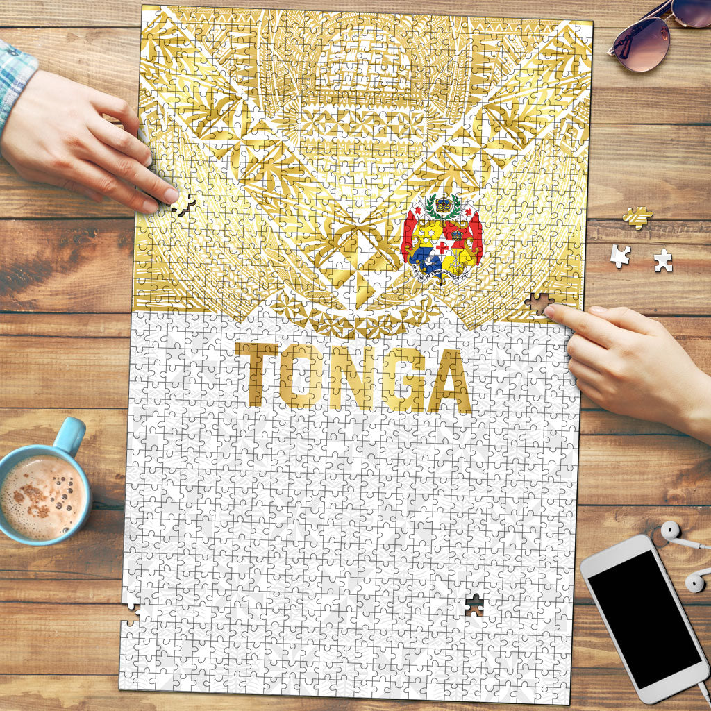 Tongan Ngatu Tribal Tattoo Puzzle with Coat of Arms and Pacific Pattern Gold Version
