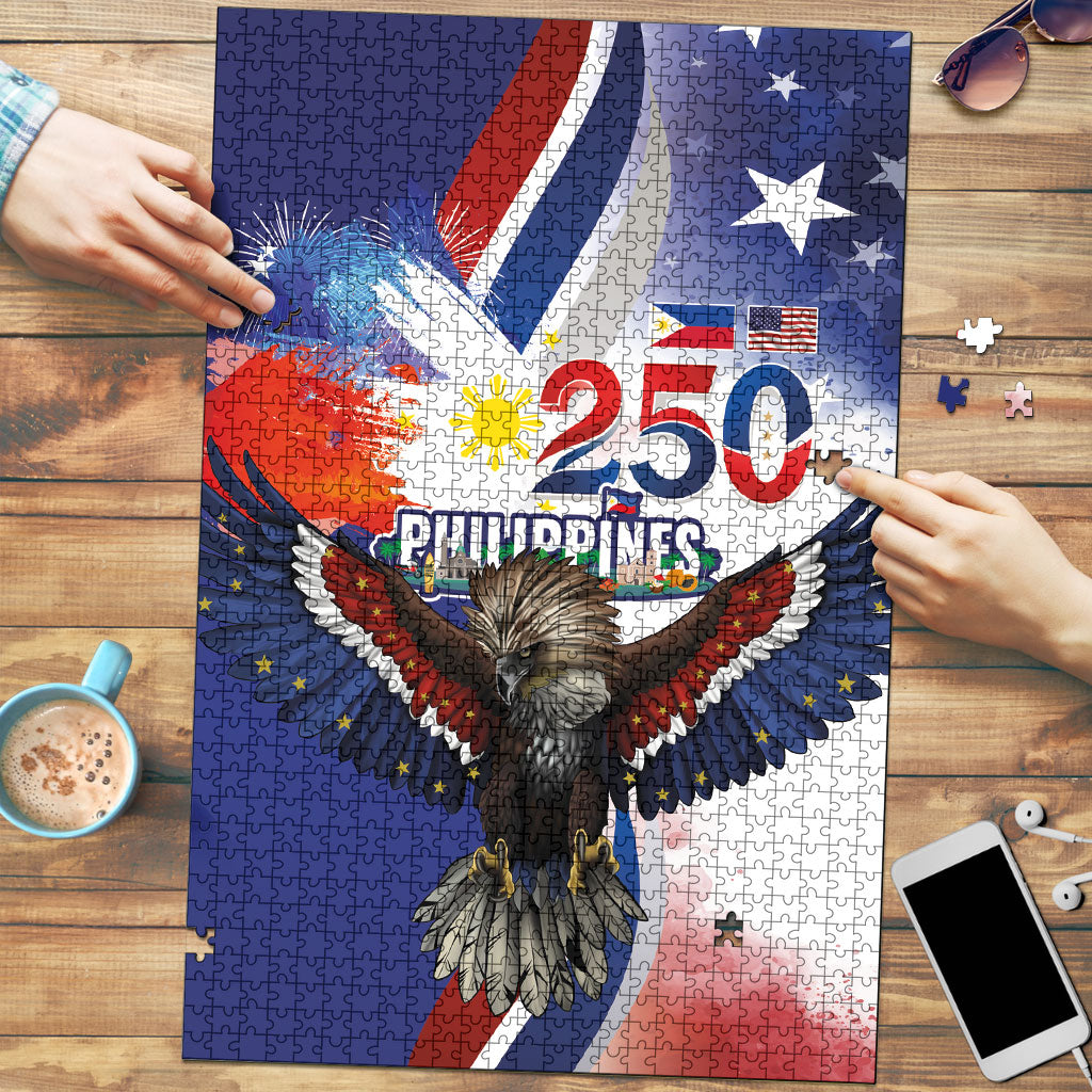 Philippines and America Together Puzzle Philippine Eagle with USA Flag 250th Anniversary Celebration