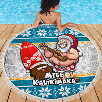 Hawaii Mele Kalikimaka Beach Blanket Funny Santa and Coconut Mix Kakau Pattern LT03 - Polynesian Pride