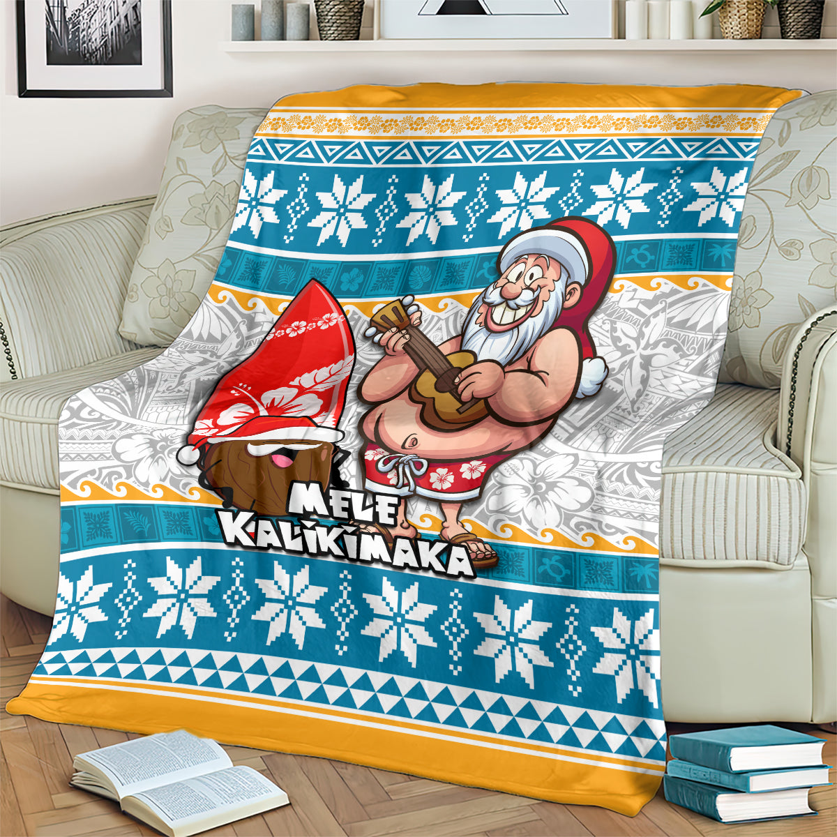 Hawaii Mele Kalikimaka Blanket Funny Santa and Coconut Mix Kakau Pattern LT03 - Polynesian Pride