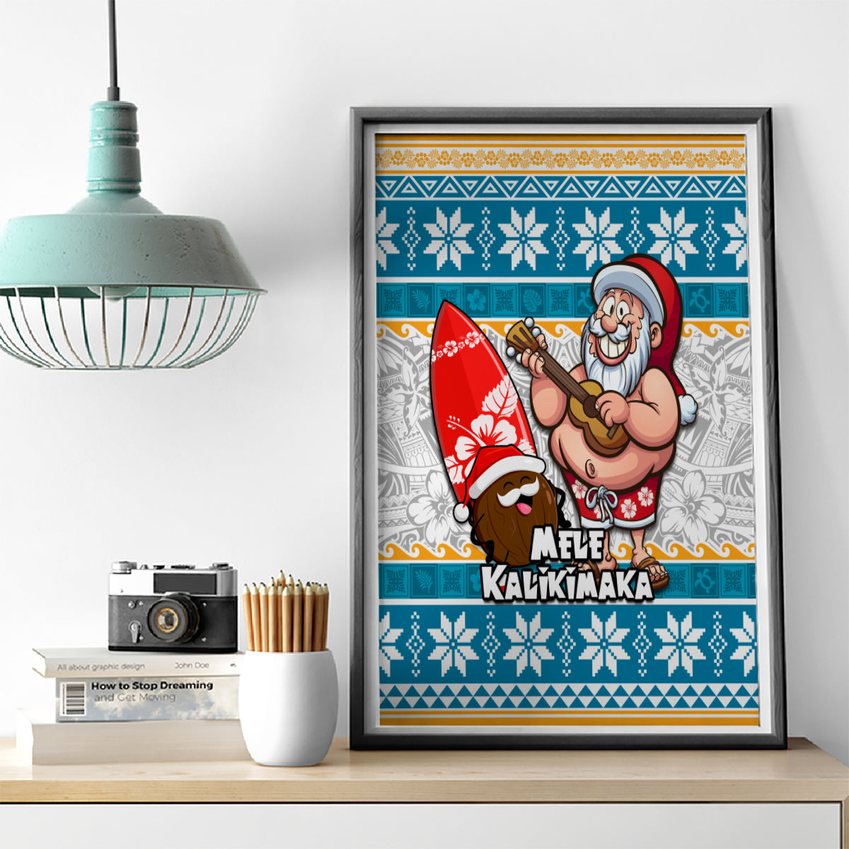 Hawaii Mele Kalikimaka Canvas Wall Art Funny Santa and Coconut Mix Kakau Pattern LT03 - Polynesian Pride