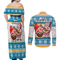 Hawaii Mele Kalikimaka Couples Matching Off Shoulder Maxi Dress and Long Sleeve Button Shirt Funny Santa and Coconut Mix Kakau Pattern LT03 - Polynesian Pride