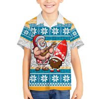 Hawaii Mele Kalikimaka Family Matching Long Sleeve Bodycon Dress and Hawaiian Shirt Funny Santa and Coconut Mix Kakau Pattern LT03 Son's Shirt Blue - Polynesian Pride