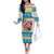 Hawaii Mele Kalikimaka Family Matching Off Shoulder Long Sleeve Dress and Hawaiian Shirt Funny Santa and Coconut Mix Kakau Pattern LT03 Mom's Dress Blue - Polynesian Pride