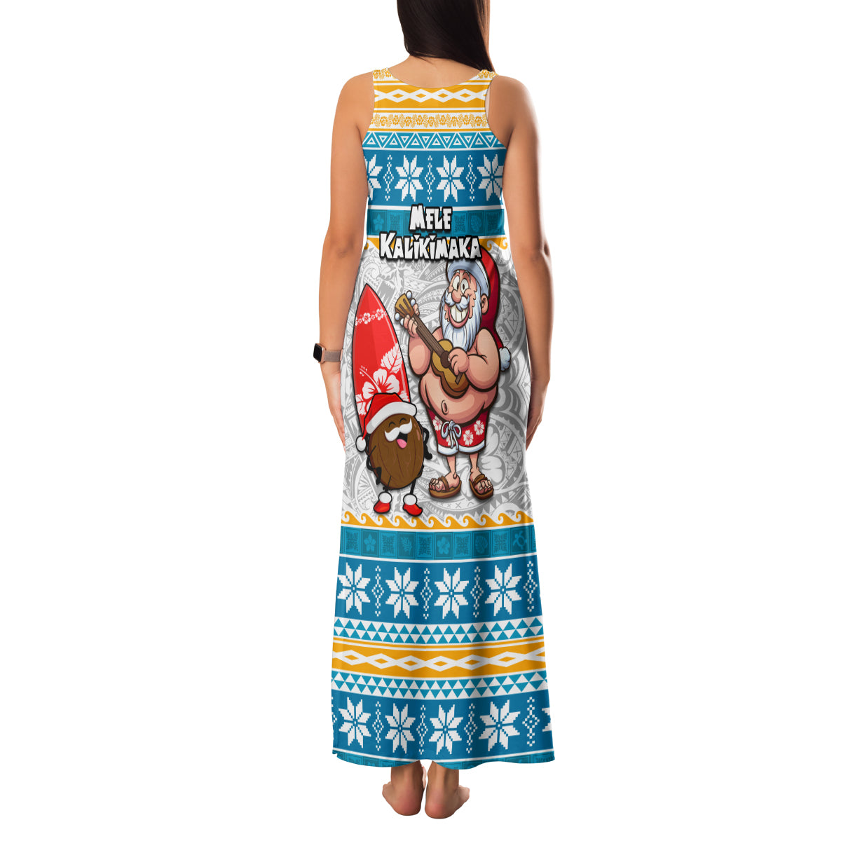 Hawaii Mele Kalikimaka Family Matching Tank Maxi Dress and Hawaiian Shirt Funny Santa and Coconut Mix Kakau Pattern LT03 - Polynesian Pride
