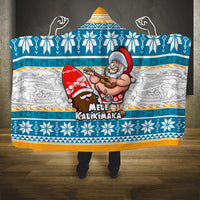 Hawaii Mele Kalikimaka Hooded Blanket Funny Santa and Coconut Mix Kakau Pattern LT03 One Size Blue - Polynesian Pride