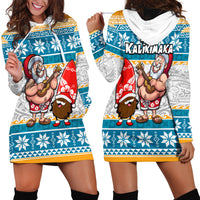 Hawaii Mele Kalikimaka Hoodie Dress Funny Santa and Coconut Mix Kakau Pattern LT03 - Polynesian Pride