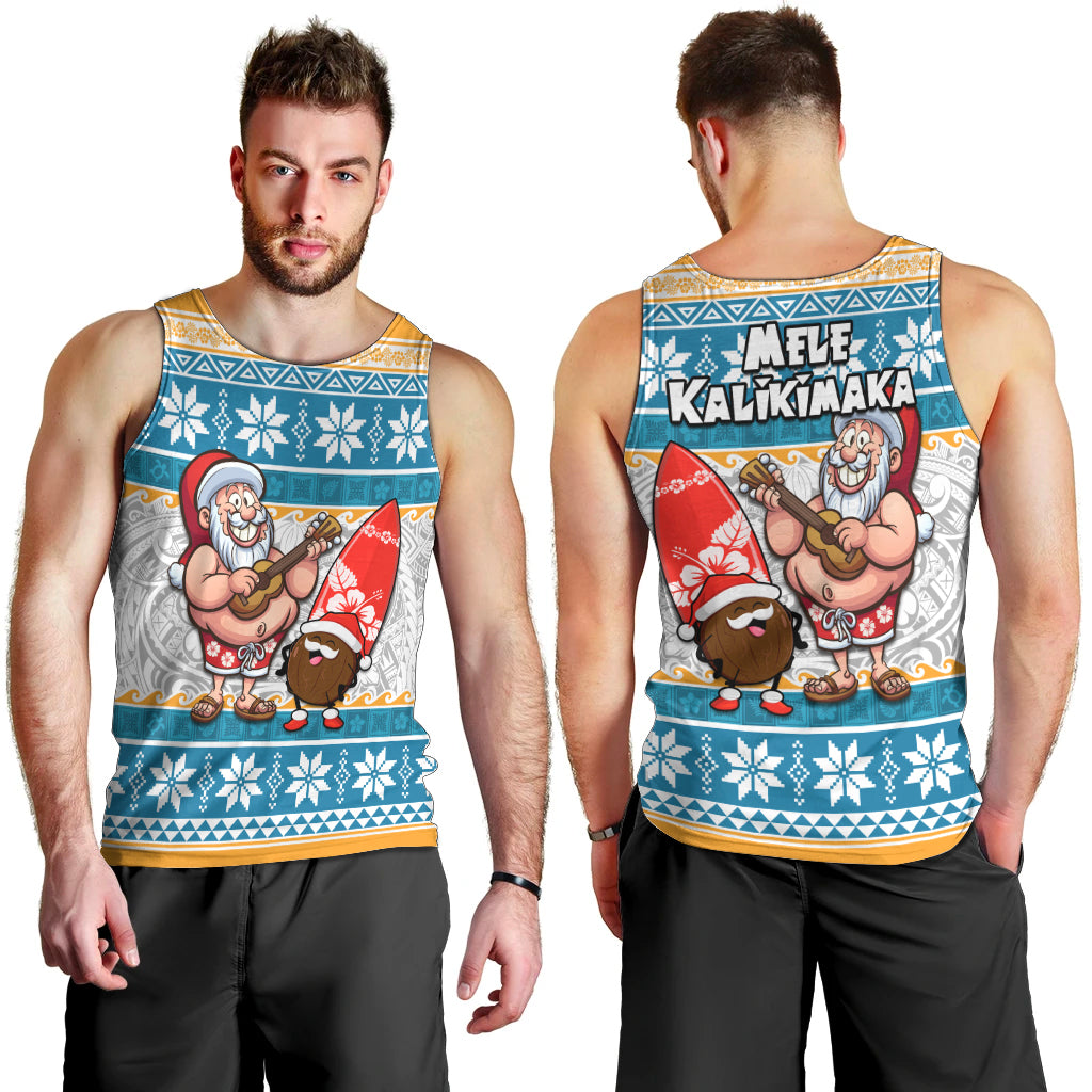 Hawaii Mele Kalikimaka Men Tank Top Funny Santa and Coconut Mix Kakau Pattern LT03 - Polynesian Pride