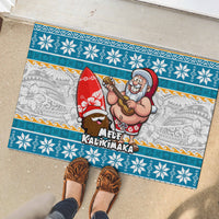 Hawaii Mele Kalikimaka Rubber Doormat Funny Santa and Coconut Mix Kakau Pattern LT03 - Polynesian Pride