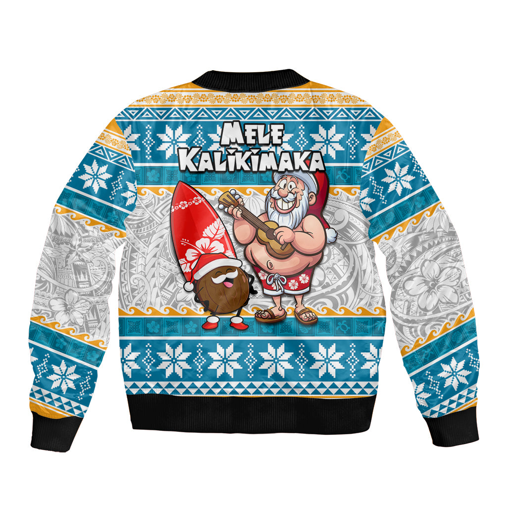 Hawaii Mele Kalikimaka Sleeve Zip Bomber Jacket Funny Santa and Coconut Mix Kakau Pattern LT03 - Polynesian Pride